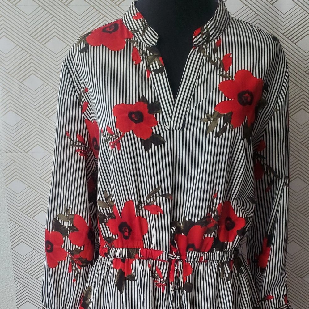 Black and white stripe with red flowers. Classy chic business